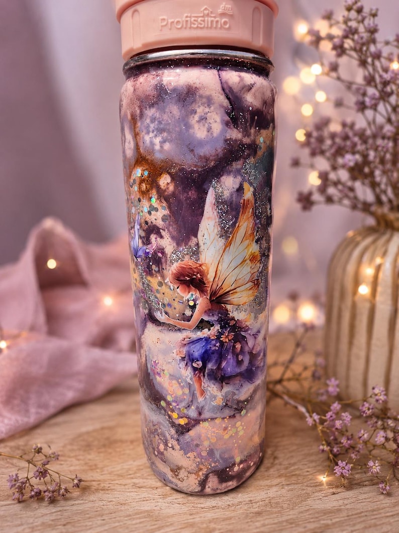 Premium Edelstahl Trinkflasche (900ml) – Handgemachtes "Feen" Unikat 💜