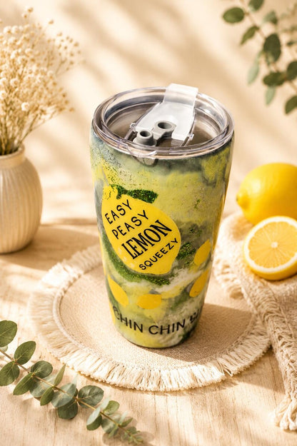 Premium Thermobecher "Sommer-Zitrone" (600ml) – Handgemachtes Pastell-Unikat 🍋