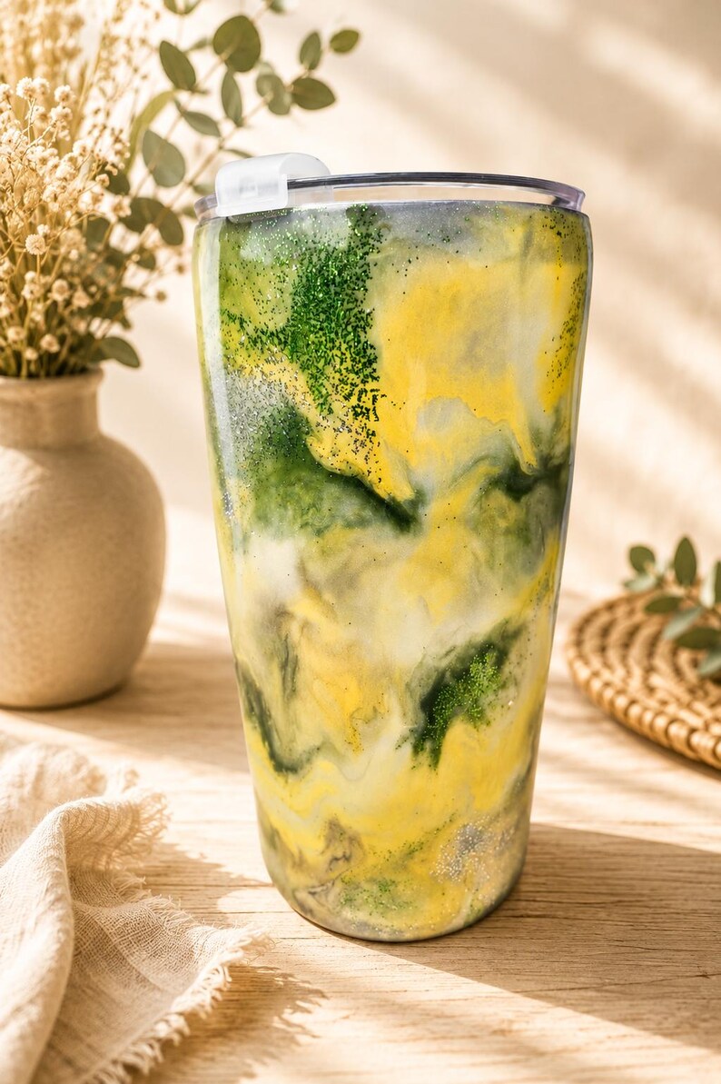 Premium Thermobecher "Sommer-Zitrone" (600ml) – Handgemachtes Pastell-Unikat 🍋