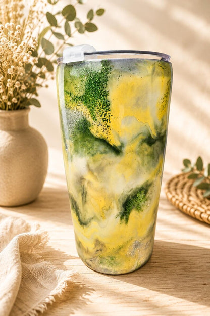 Premium Thermobecher "Sommer-Zitrone" (600ml) – Handgemachtes Pastell-Unikat 🍋