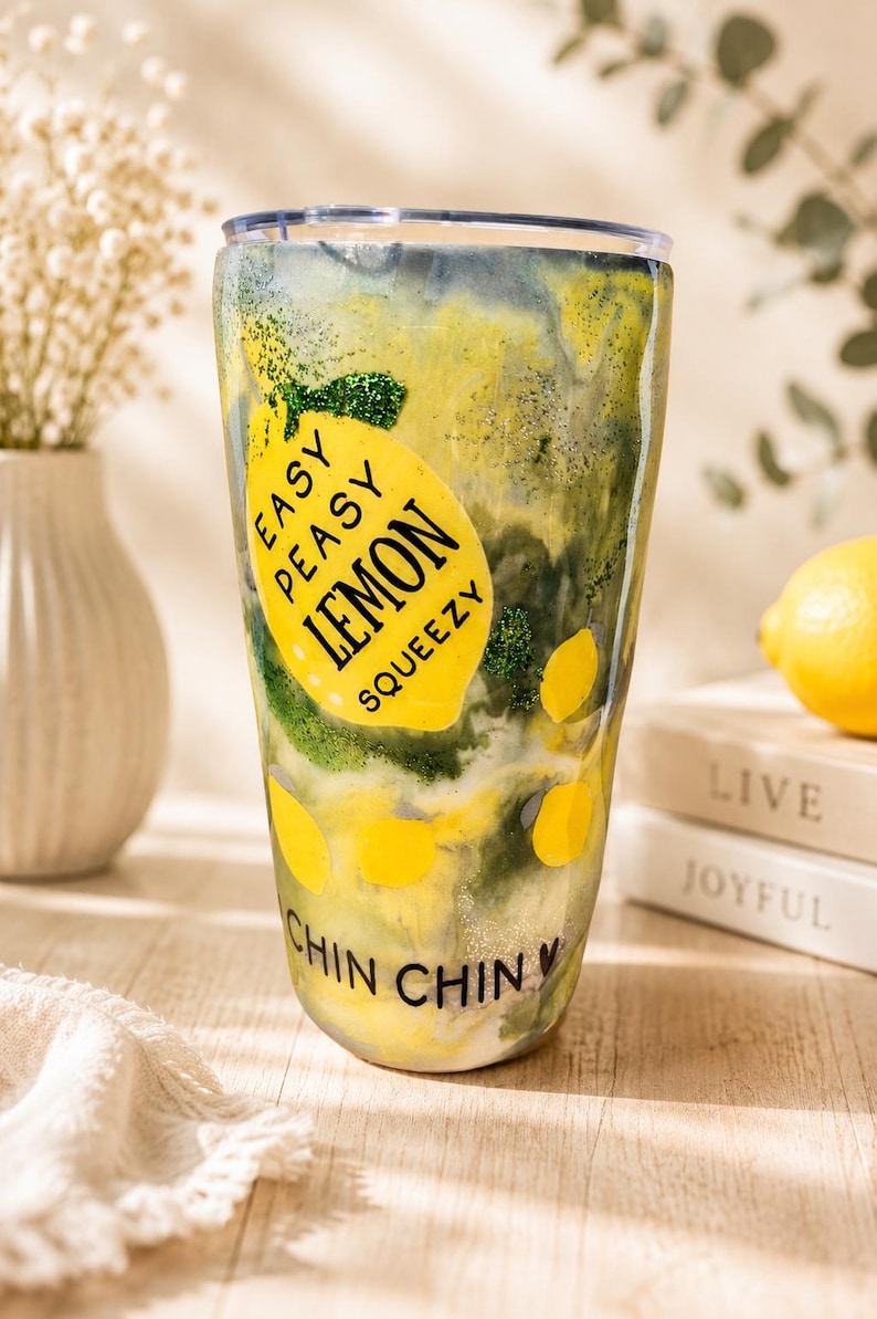 Premium Thermobecher "Sommer-Zitrone" (600ml) – Handgemachtes Pastell-Unikat 🍋