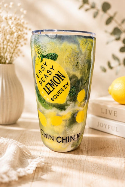 Premium Thermobecher "Sommer-Zitrone" (600ml) – Handgemachtes Pastell-Unikat 🍋