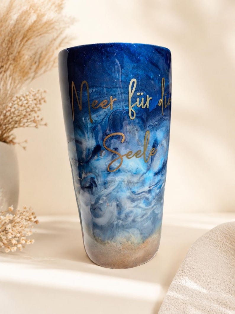 Premium Thermobecher "Meer für die Seele" (650ml) – Handgemachtes Ozean-Unikat 🌊💙
