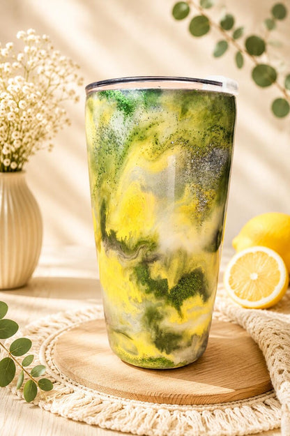 Premium Thermobecher "Sommer-Zitrone" (600ml) – Handgemachtes Pastell-Unikat 🍋