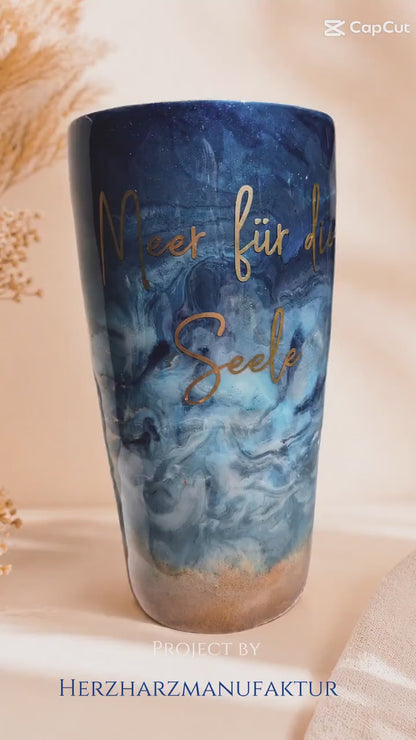 Premium Thermobecher "Meer für die Seele" (650ml) – Handgemachtes Ozean-Unikat 🌊💙