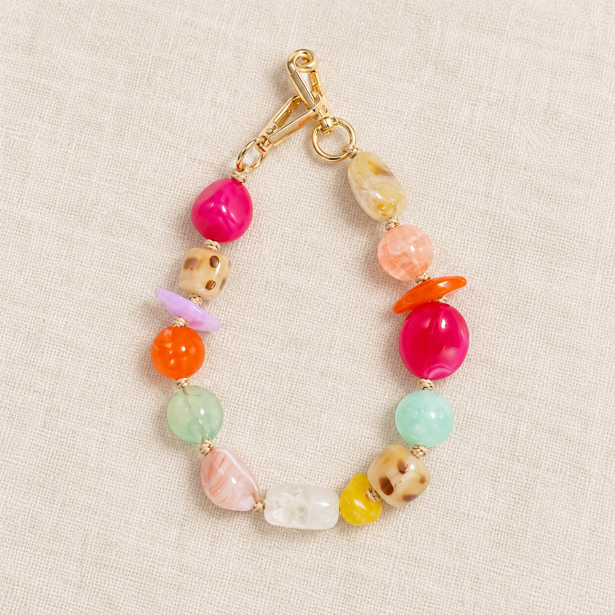 Bunte Handykette mit Acrylperlen und Karabinern in Goldoptik – ca. 32 cm