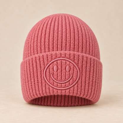 Smiley Strickmütze Damen – Kuschelige Wintermütze mit Smiley-Stickerei | Verschiedene Farben