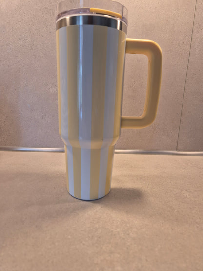 Big Cup Thermobecher 1,2 L Gelb-Weiß gestreift – individuell veredelt & personalisierbar