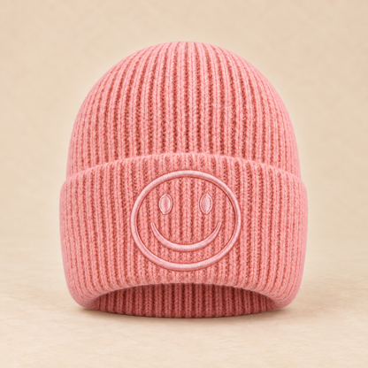 Smiley Strickmütze Damen – Kuschelige Wintermütze mit Smiley-Stickerei | Verschiedene Farben